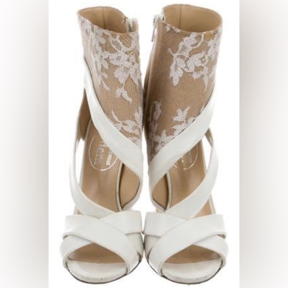 NWB Nicholas Kirkwood Erdem White Lace Ankle Cuff Leather Sandal 37 *As Is*